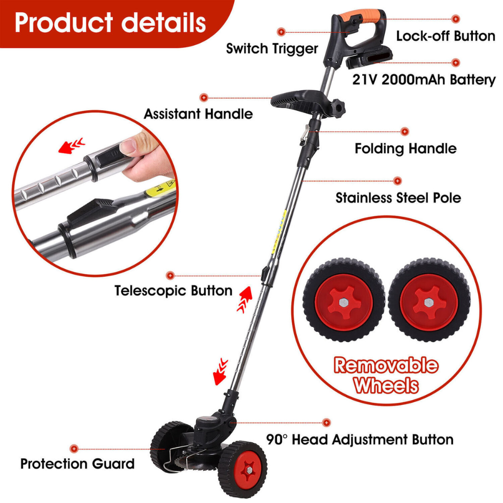 3-in-1 Cordless Lawn Mower (with 16 Blades + 2 Batteries)
